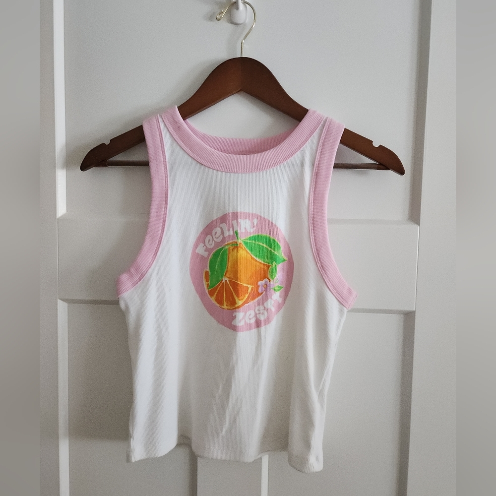 Old Navy White and Pink Tank Top with Citrus Design